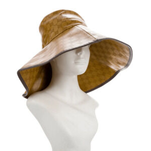 Gucci Brown GG Monogram Leather Bucket Hat w/ Tags XS